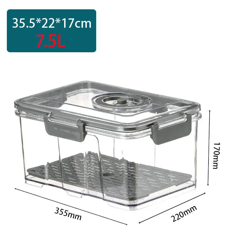 Vacuum Food Storage Container Transparent Fridge Organizer with Drain Net