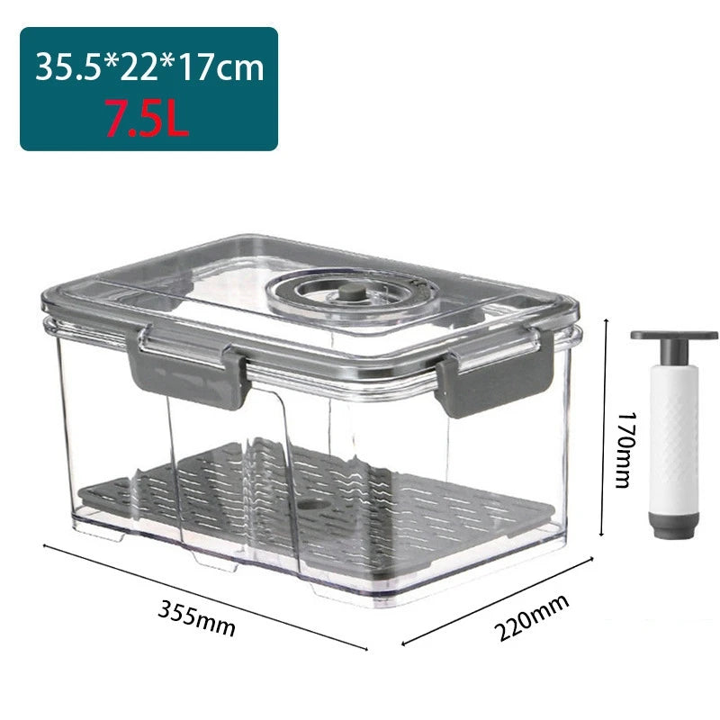 Vacuum Food Storage Container Transparent Fridge Organizer with Drain Net