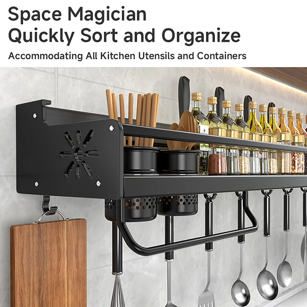 Metal Kitchen Shelf No-Punch Storage for Kitchen Utensils