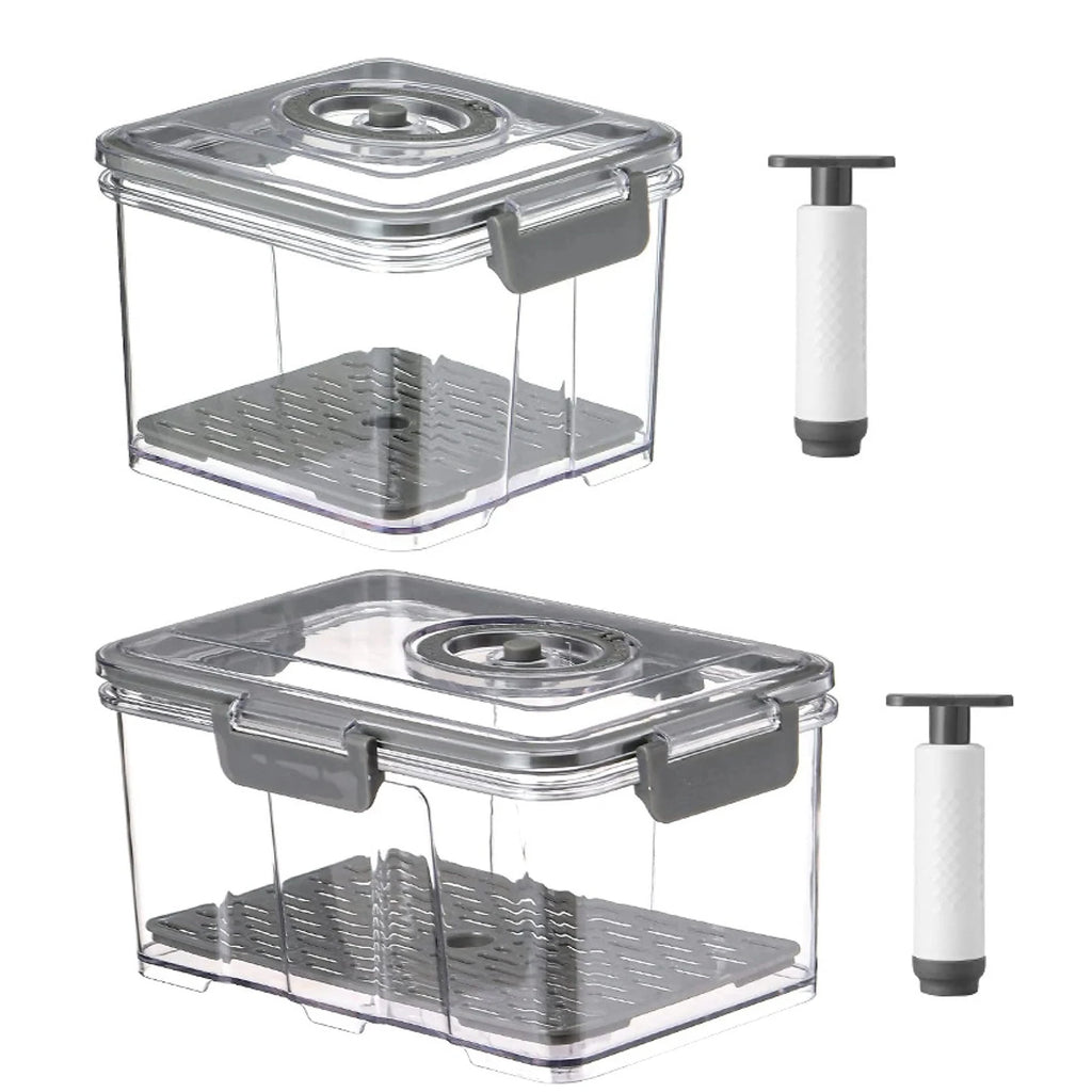 Vacuum Food Storage Container Transparent Fridge Organizer with Drain Net