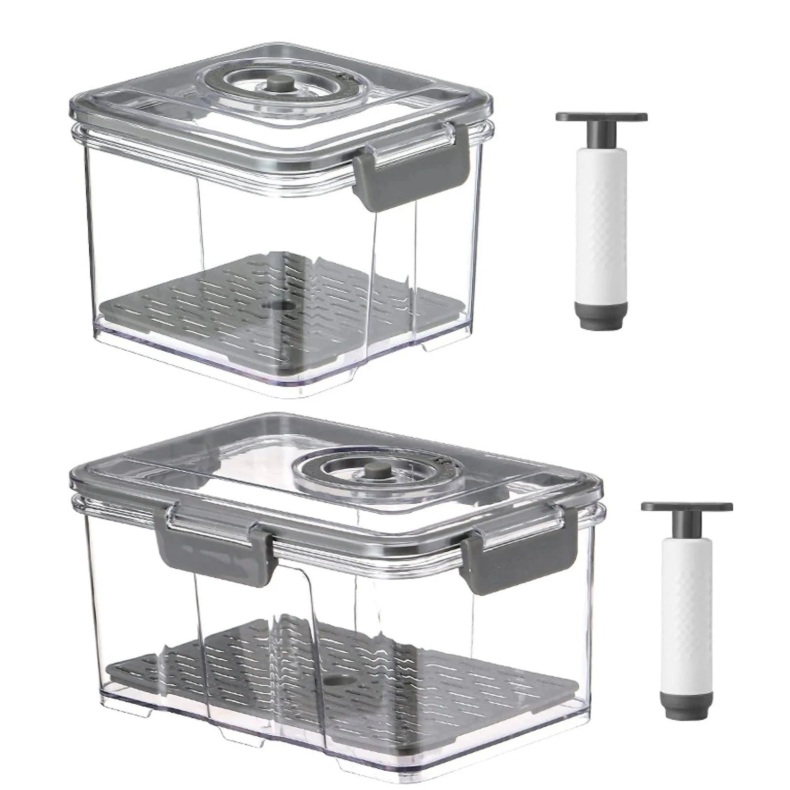 Vacuum Food Storage Container Transparent Fridge Organizer with Drain Net