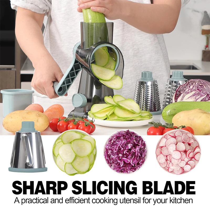 3 in 1 Rotary Cheese Grater Versatile Manual Vegetable Slicer Peanut Nuts Grinder