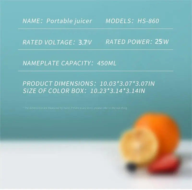 10 Blades Portable Fruit Juicer 450ml Capacity