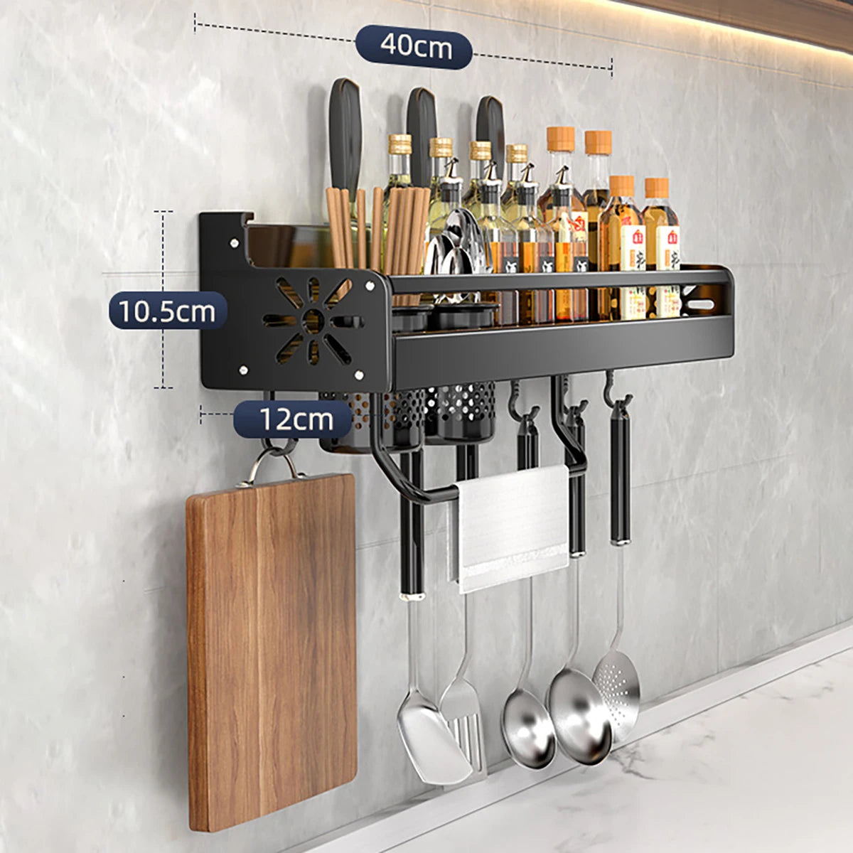 Metal Kitchen Shelf No-Punch Storage for Kitchen Utensils