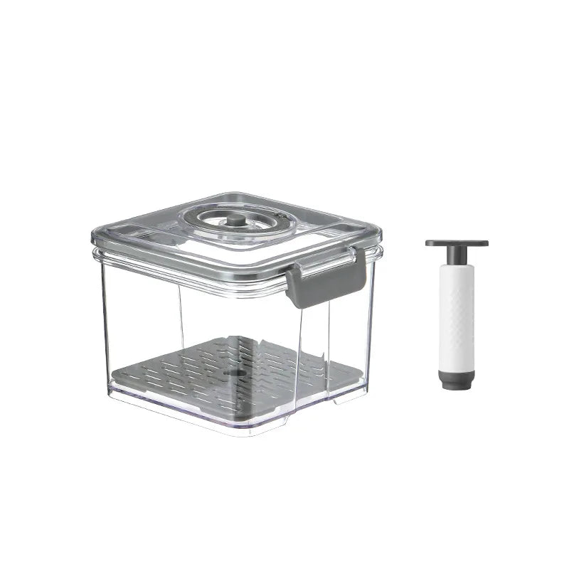 Vacuum Food Storage Container Transparent Fridge Organizer with Drain Net