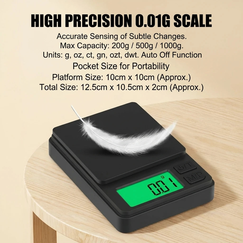 Digital Precision Pocket Scale 1000g X 0.01g with Backlit LCD