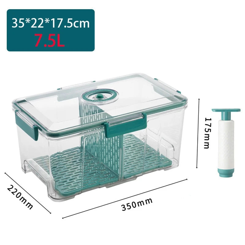 Vacuum Food Storage Container Transparent Fridge Organizer with Drain Net
