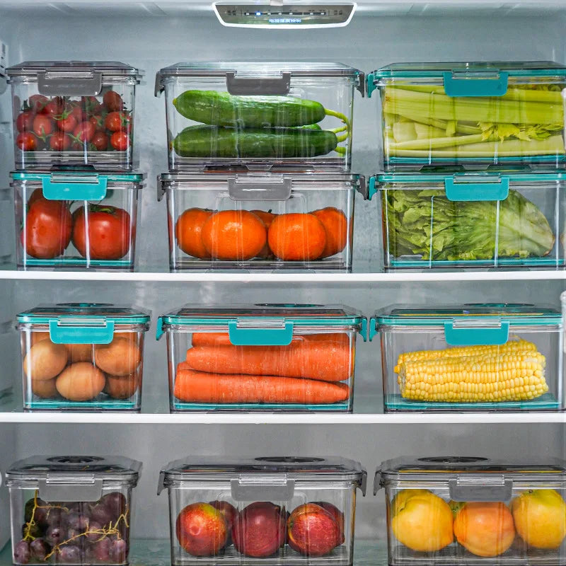 Vacuum Food Storage Container Transparent Fridge Organizer with Drain Net