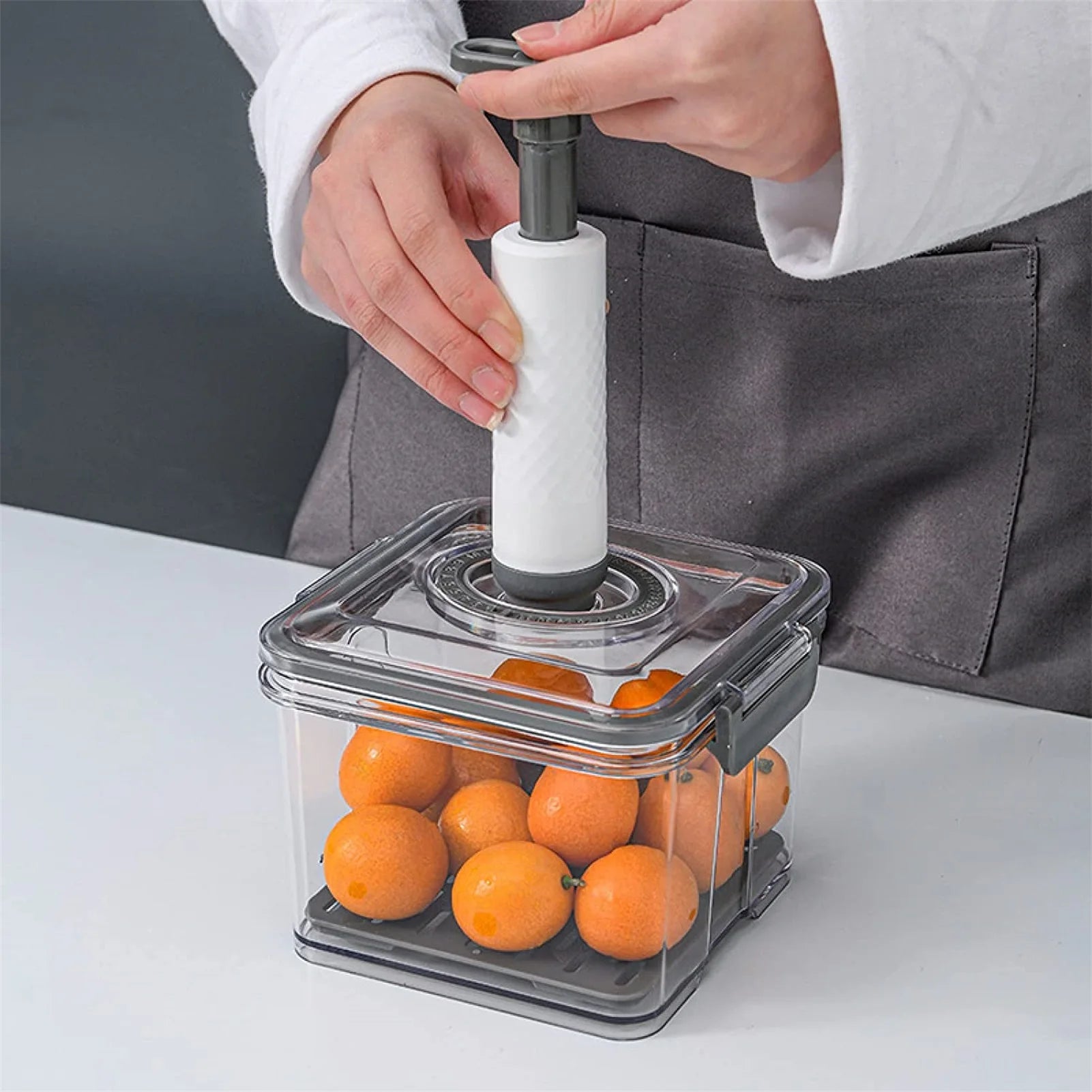 Vacuum Food Storage Container Transparent Fridge Organizer with Drain Net