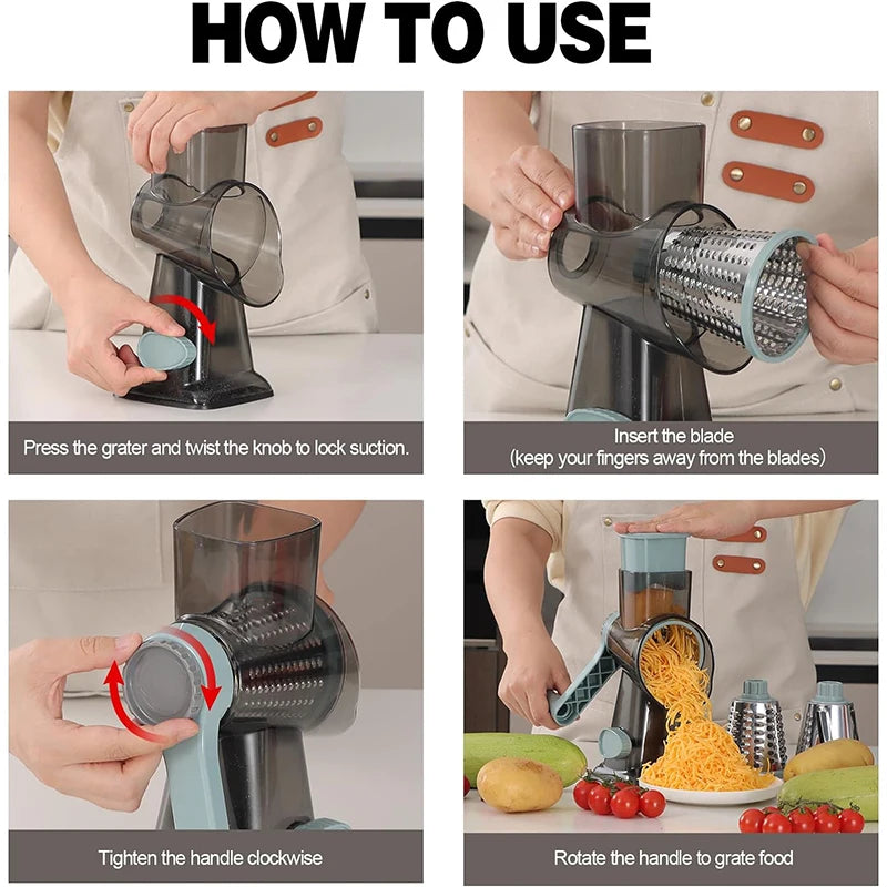 3 in 1 Rotary Cheese Grater Versatile Manual Vegetable Slicer Peanut Nuts Grinder