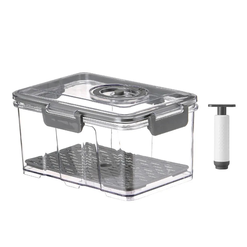 Vacuum Food Storage Container Transparent Fridge Organizer with Drain Net