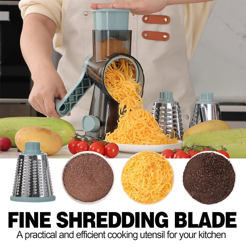 3 in 1 Rotary Cheese Grater Versatile Manual Vegetable Slicer Peanut Nuts Grinder