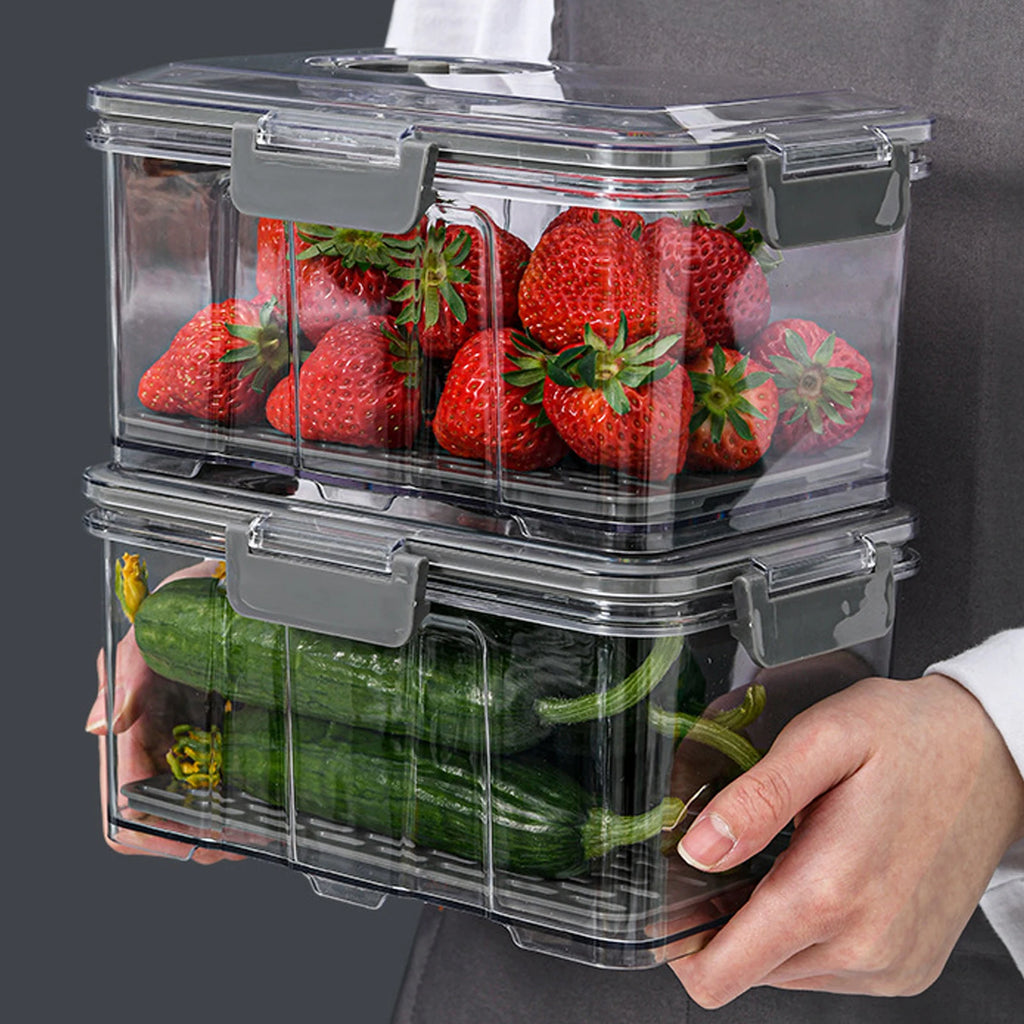 Vacuum Food Storage Container Transparent Fridge Organizer with Drain Net
