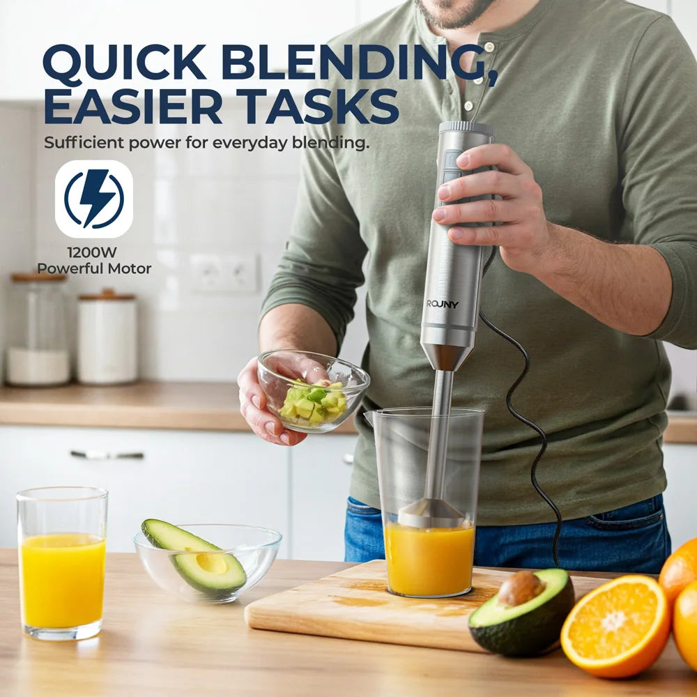 4-in-1 Hand Immersion Blender 1000W Powerful, Stainless Steel Stick Food Mixer