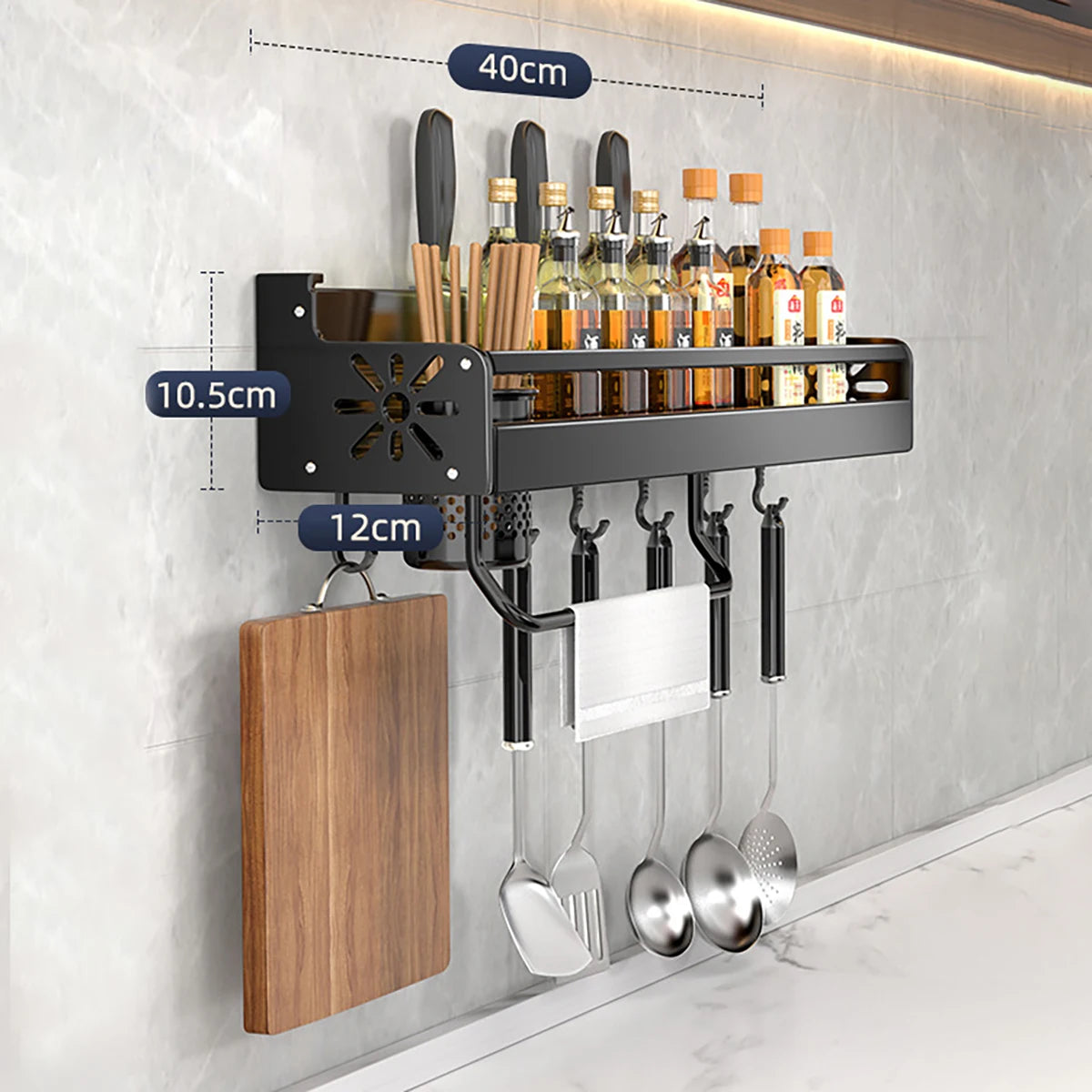 Metal Kitchen Shelf No-Punch Storage for Kitchen Utensils